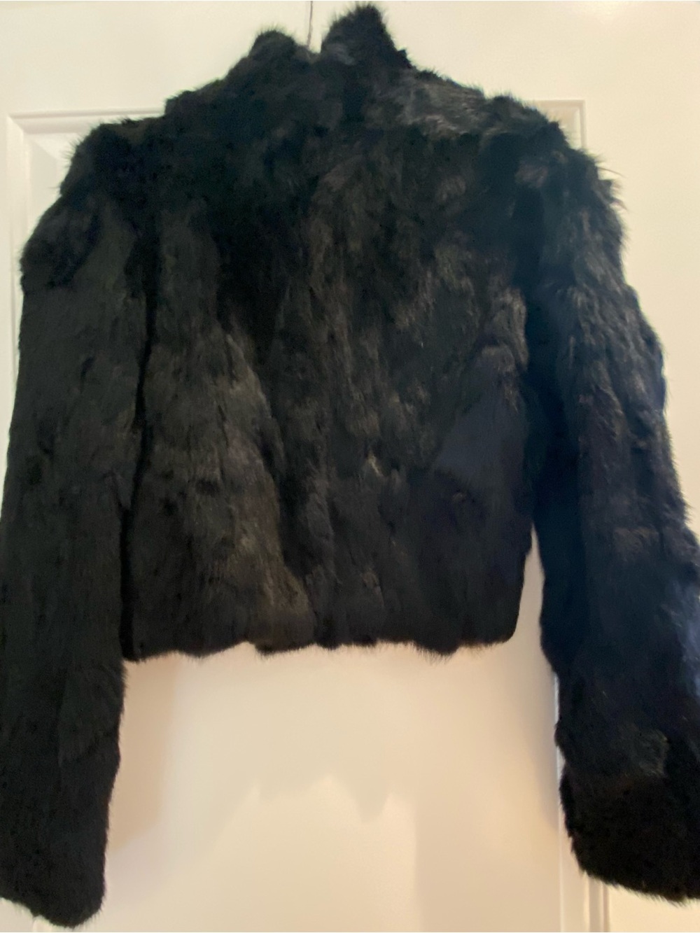 bebe Black Rabbit  Fur Teddy Cropped Jacket